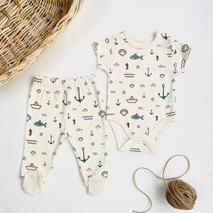 100% Organic Cotton Baby Bodysuit and Pants Set Nautical print